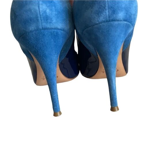 Chloe Leather High Heel Pointy Toe Pumps Shoes Made In Italy Blue 39.5 - Picture 7 of 15
